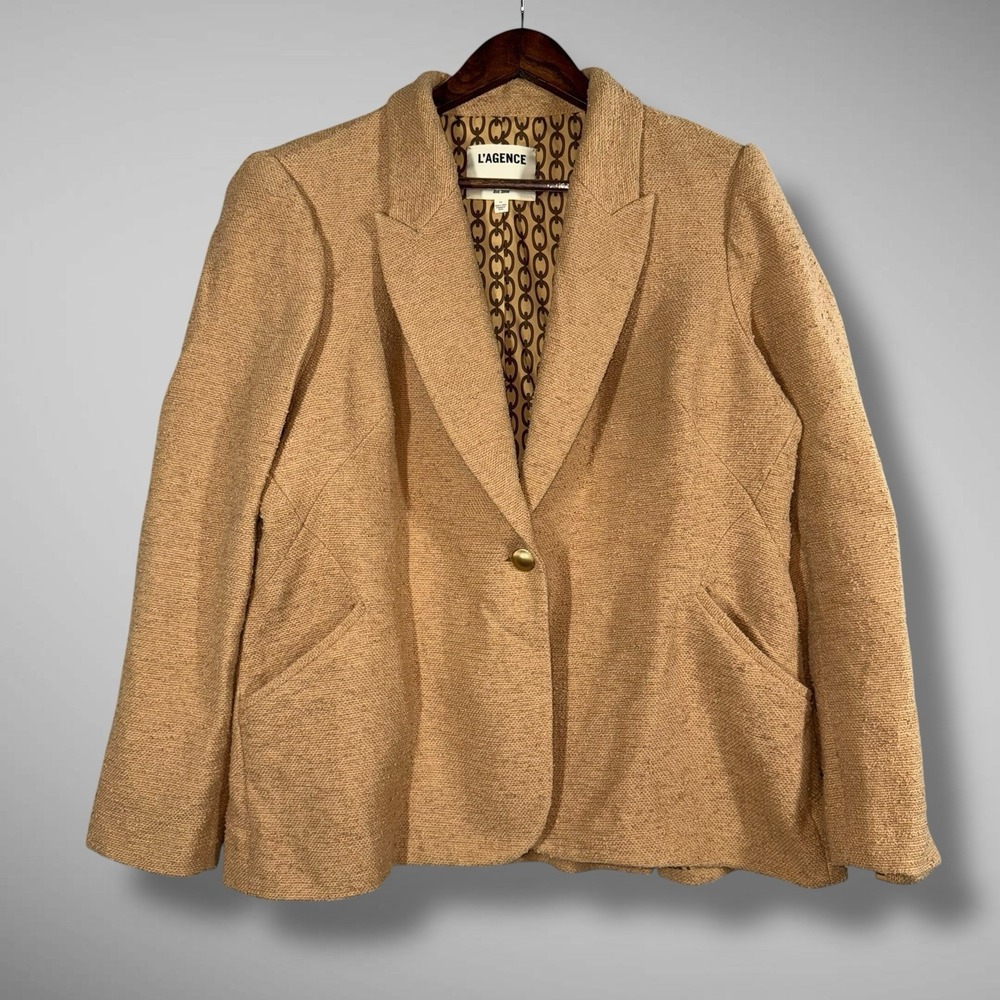 L'Agence Blazer Womens‎ 14 Tan Chamberlain Single Button Tweed Double Vented